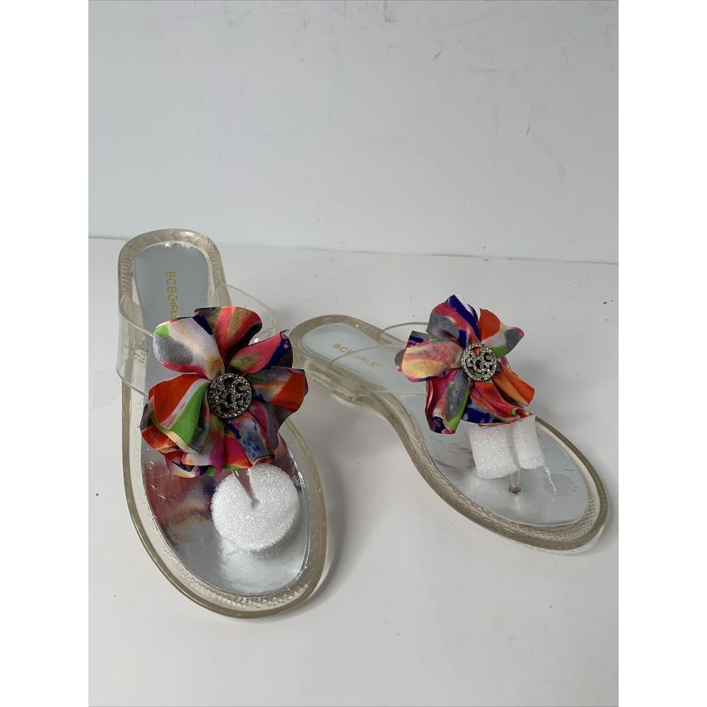 BCBGirls Sandals Thongs Flip Flops Clear Plastic w/Fuchsia & Purple Size 9